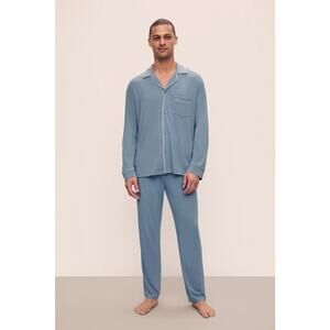 Eberjey Men's Medium Blue Ivory William Long Pajama Set Loungewear Luxury O10-11